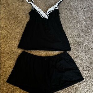 Victoria's Secret Black Pajama Set with White Lace